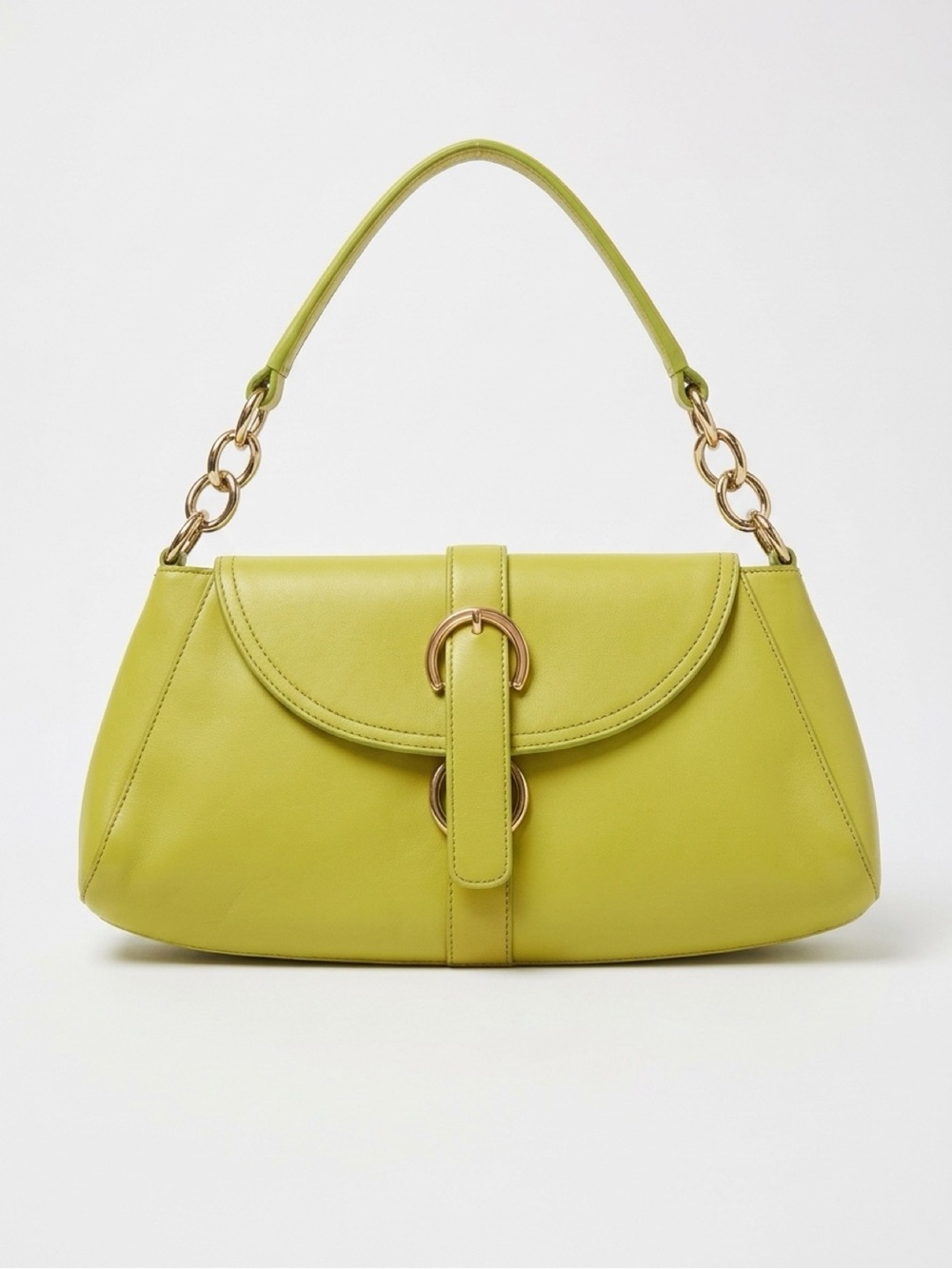 Furla Chartreuse Leather Shoulder Bag with Gold Hardware made in Italy